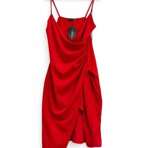 PrettyLittleThing Red Draped Cowl Neck Midi Dress – Size 16 (NWT)